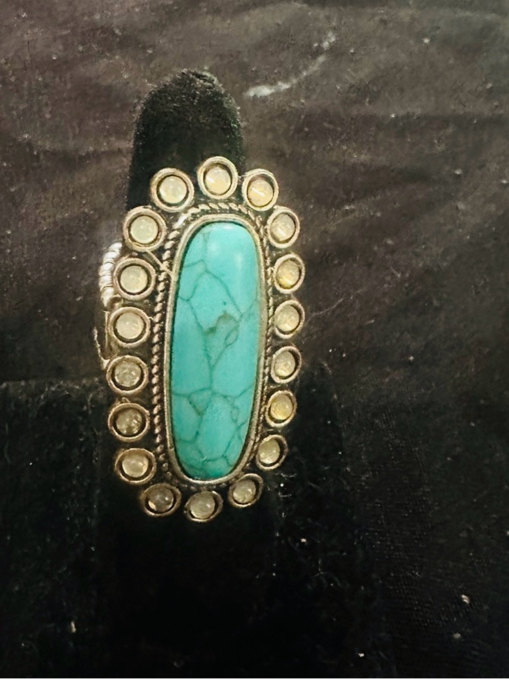 paparazzi Turquoise Oval Boho Ring with Rhinestone Accents
